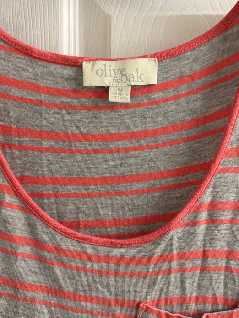 Olive & Oak Gray and Coral Striped Scoop Neck Tank